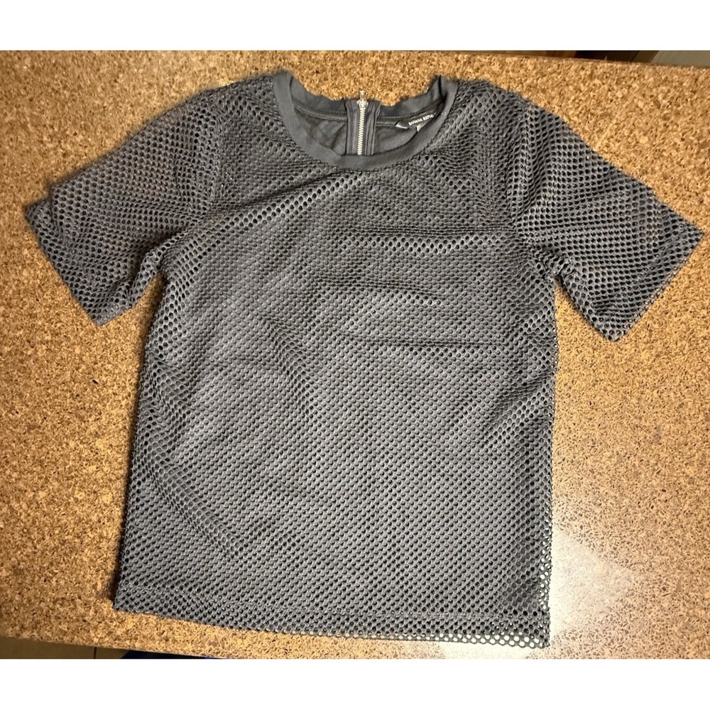 Banana Republic Woman Black Mesh Short Sleeve Shirt Top Knitโ Lined,Comfy XS-764